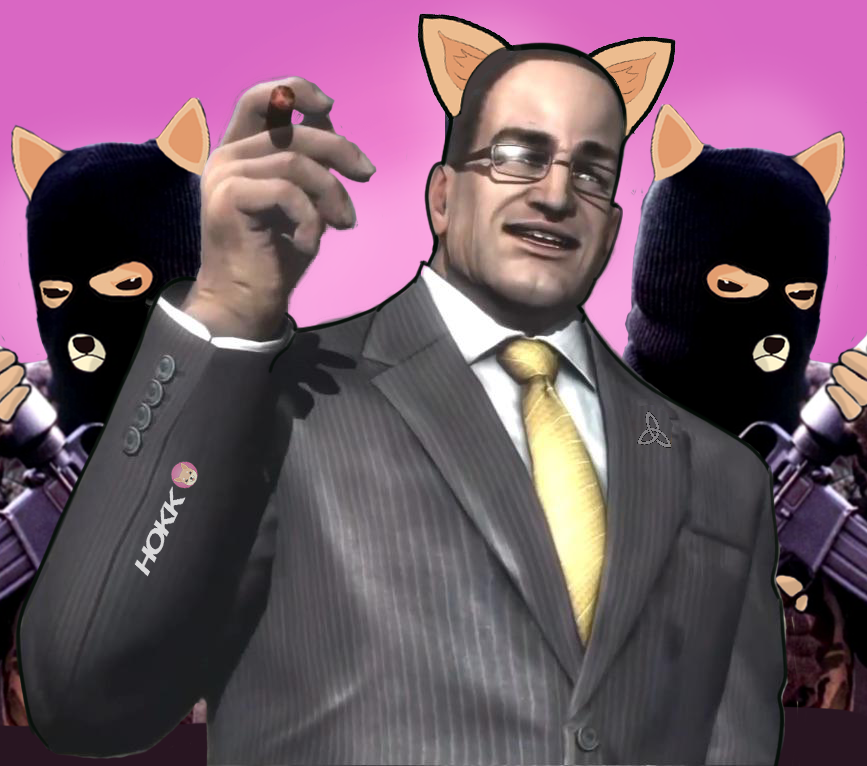 Businessman HOKK with masked figures